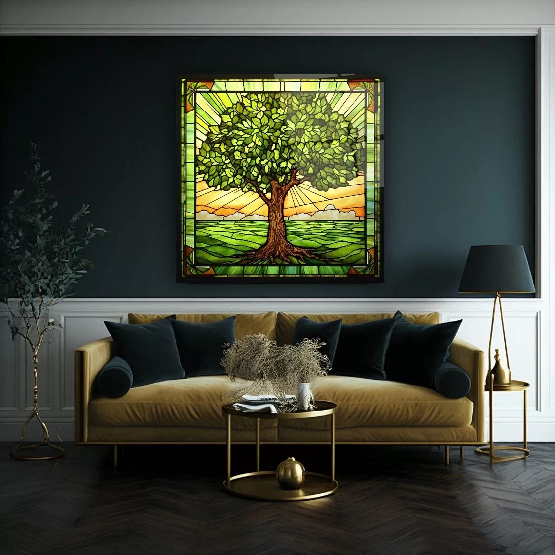 Green Tree Artistic Glass Painting