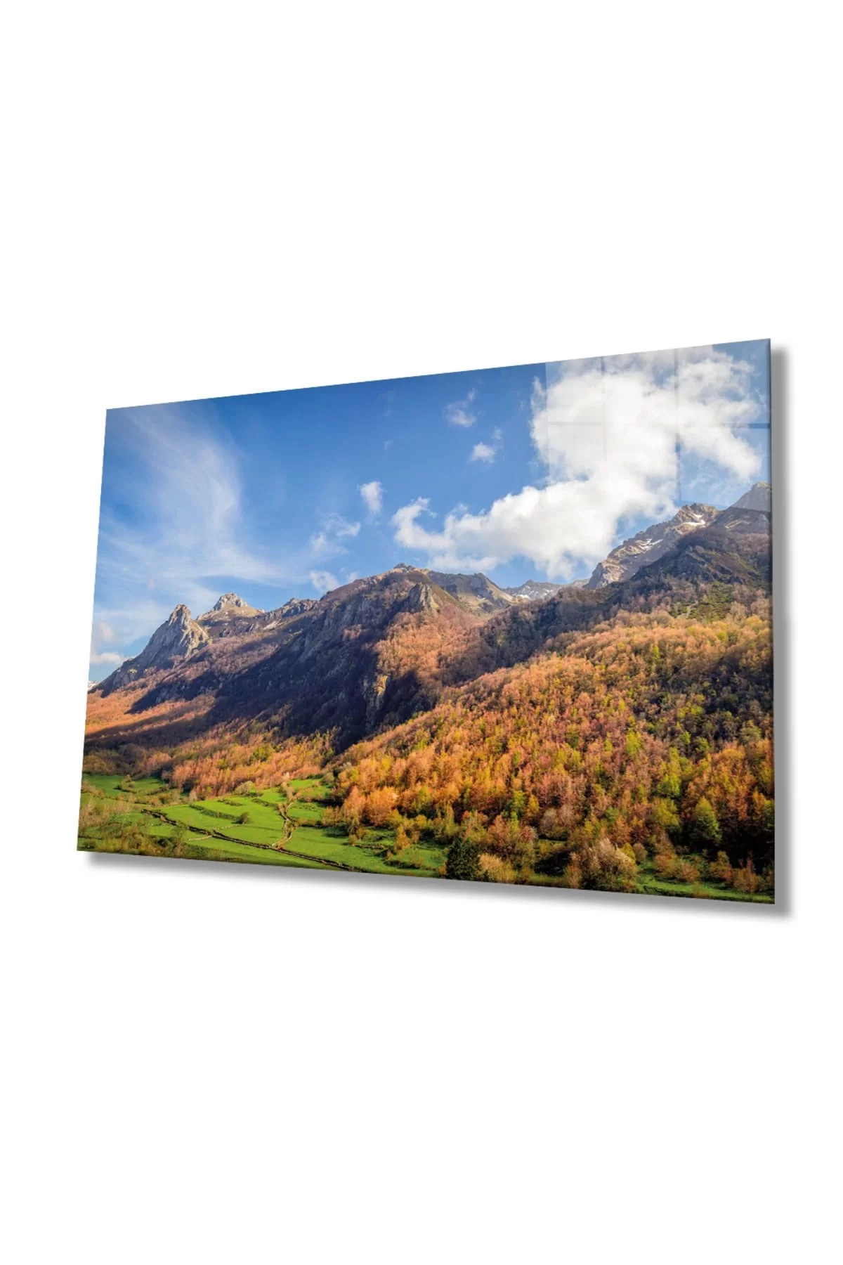 Mountain Landscape and Sky with Green Trees, Home and Office Wall Decoration,