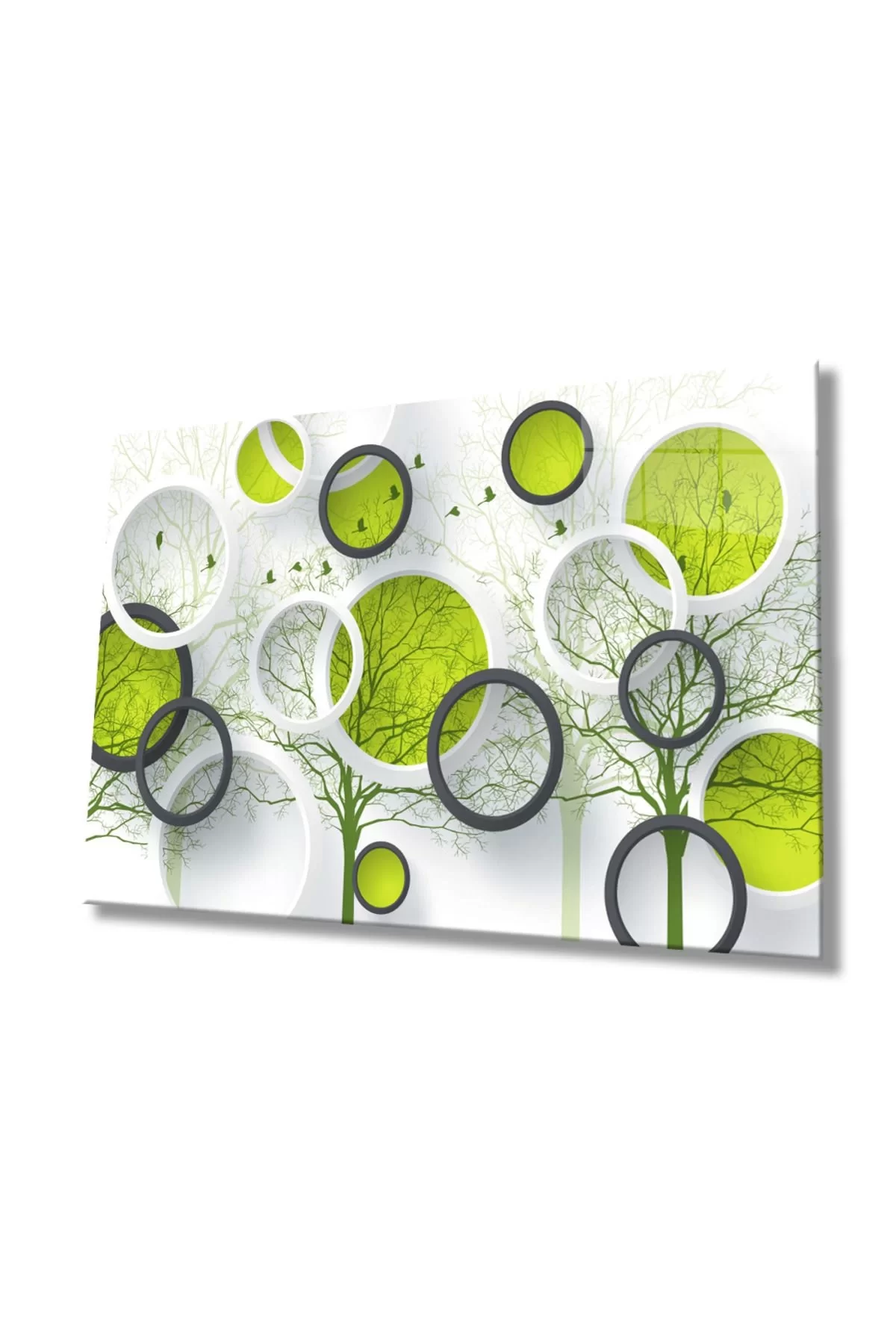 Green Circles Glass Painting, Home And Office Wall Decoration