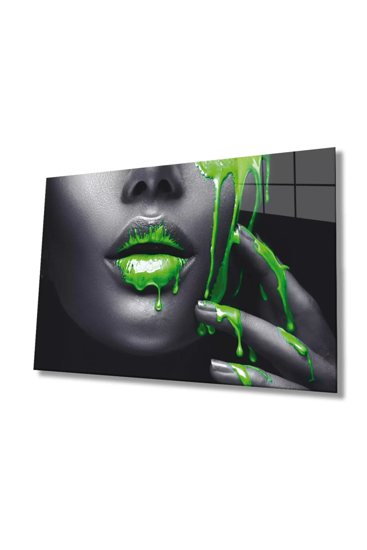 Woman with Green Lips Glass Painting