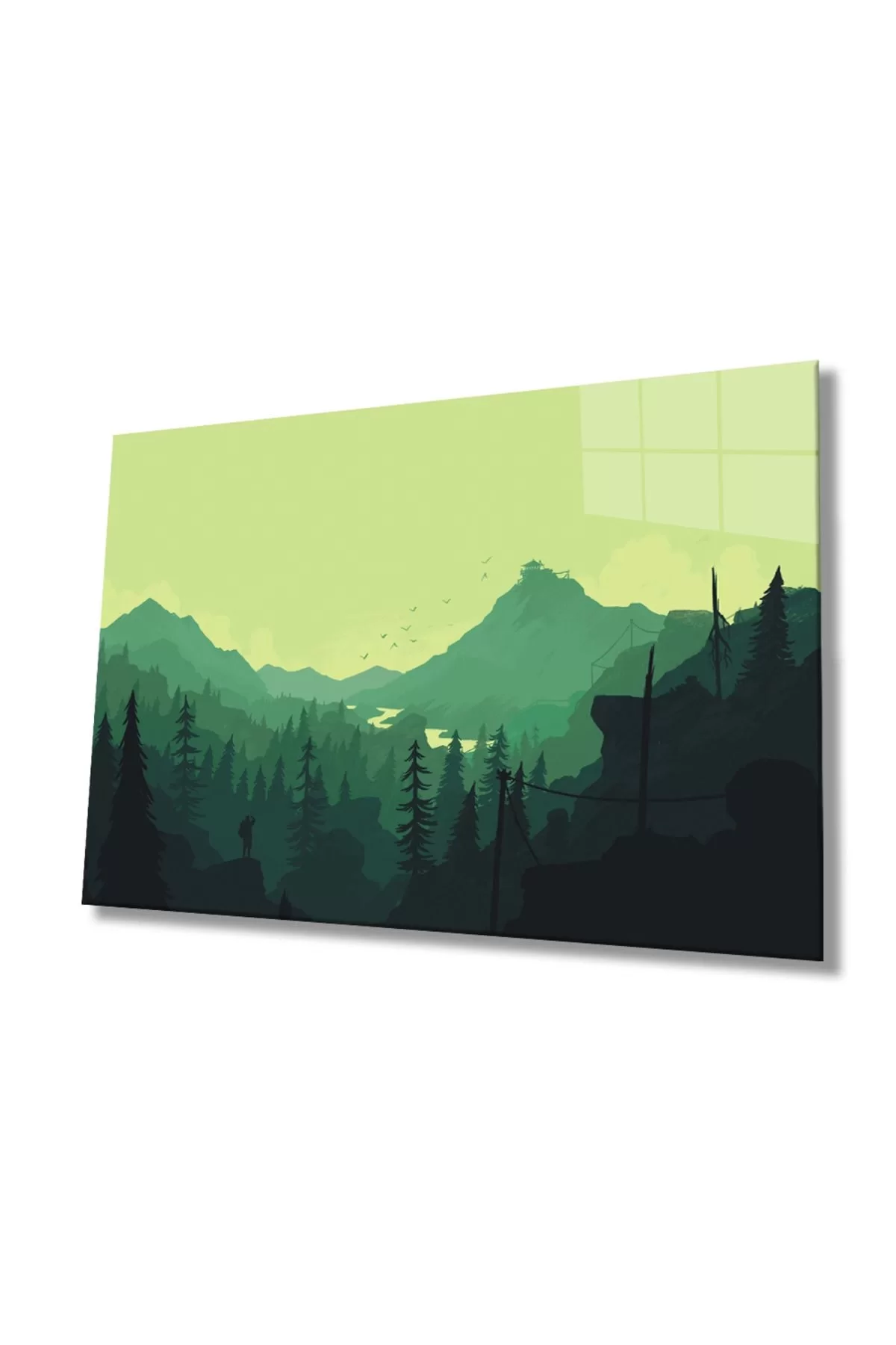 Green Illustration Mountain Glass Painting, Home And Office Wall Decor