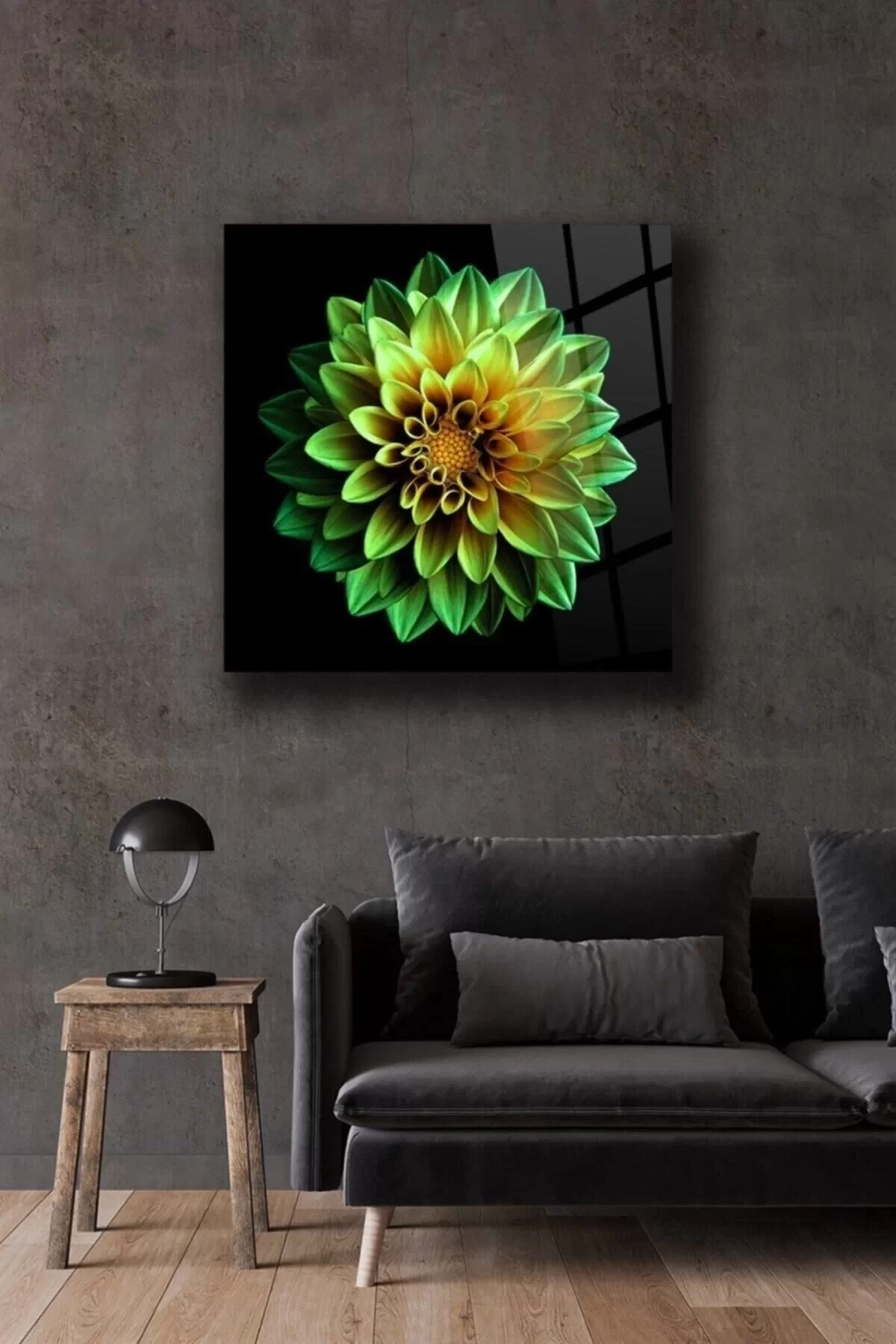 Green Lotus Glass Painting Wall Decoration