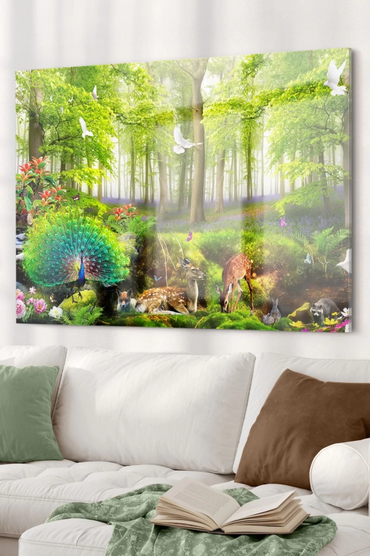 Green Forest And Animals | Nature Themed Glass Painting | 50x70cm