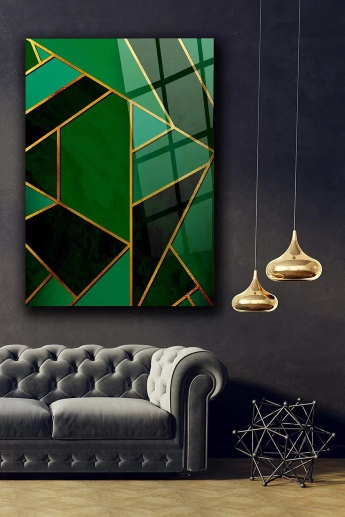 Green Abstract Marble Glass Painting Wall Decoration