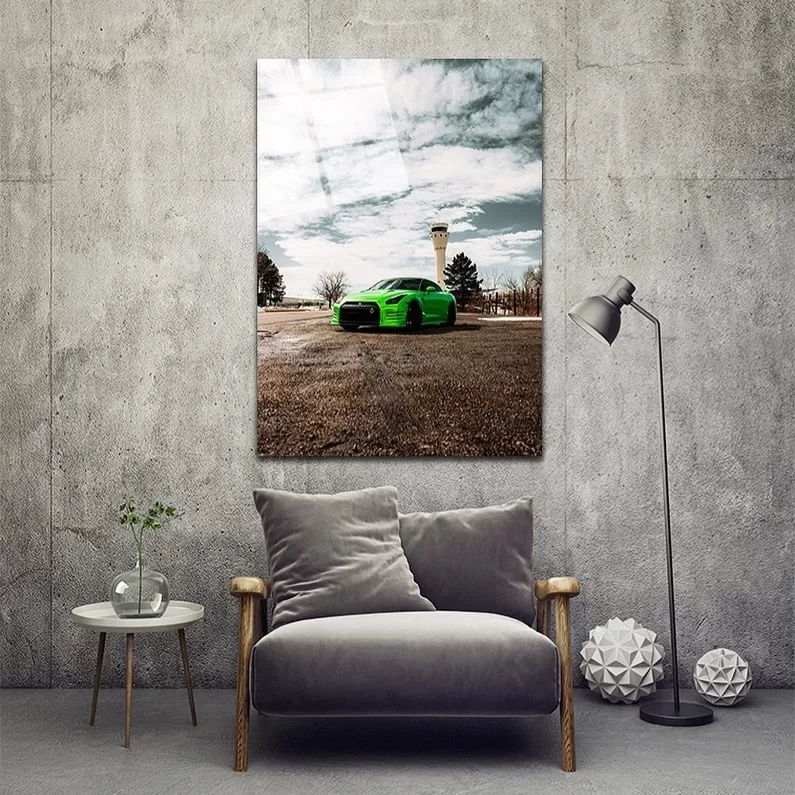 Green Sports Car Glass Painting