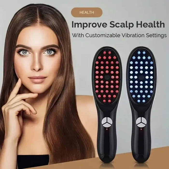 ​​Buharlı Titreşimli ve Kırmızı Mavi Işık Terapili Kafa ve Saç Bakım Tarağı (4887)