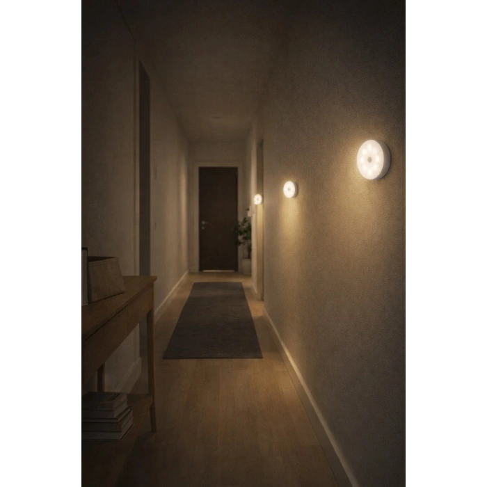 1 Adet Hareket Sensörlü Beyaz Işık Led Gece Lambası – Kablosuz 8 Ledli | Merdiven, Koridor