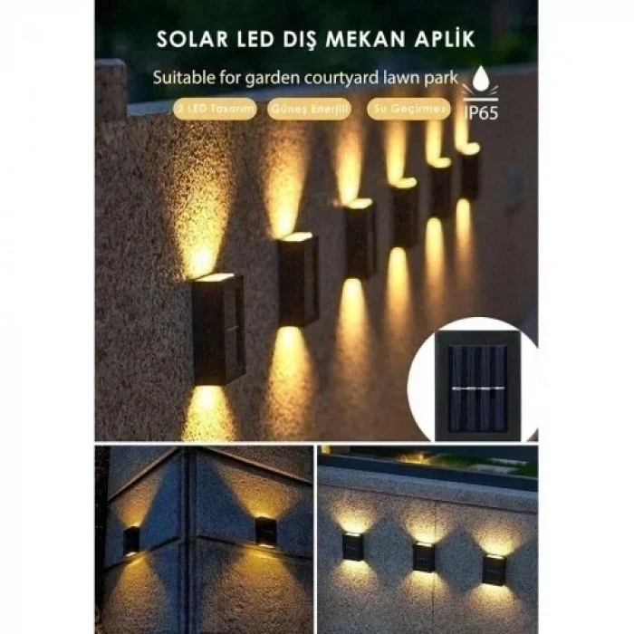 1 Adet Yeni Nesil Solar Çift Yönlü Duvar Lambası Güneş Enerjili Solar Aydınlatma Modern Dekorasyon