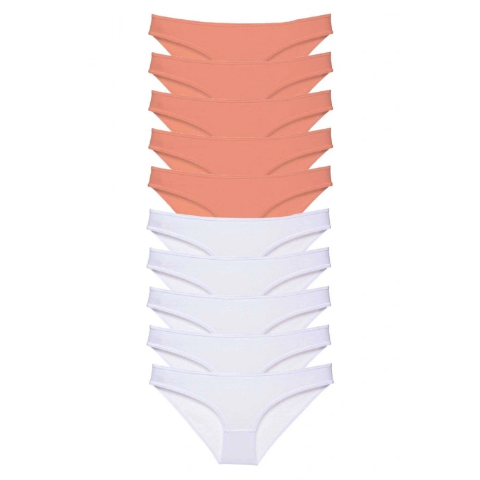 10 adet Eko Set Likralı Kadın Slip Külot Pudra Beyaz
