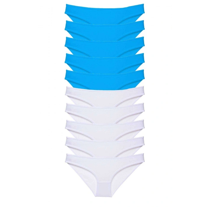 10 adet Süper Eko Set Likralı Kadın Slip Beyaz Mavi