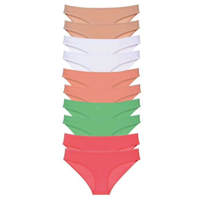 10 adet Süper Eko Set Likralı Kadın Slip Külot Ten Beyaz Pudra Yeşil Fuşya