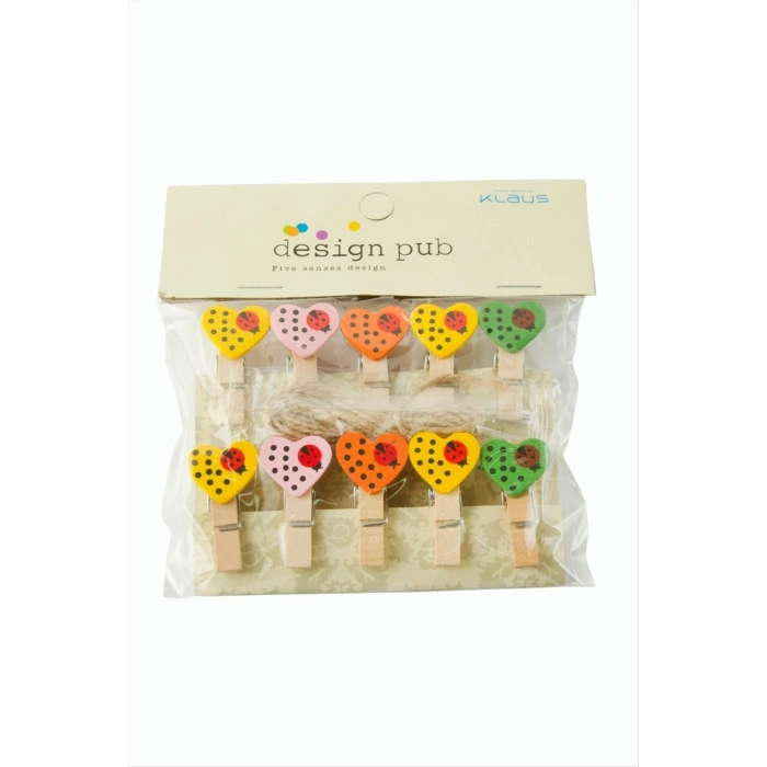 10 Adet Uğur Böceği Renkli Kalp Süs Mandal