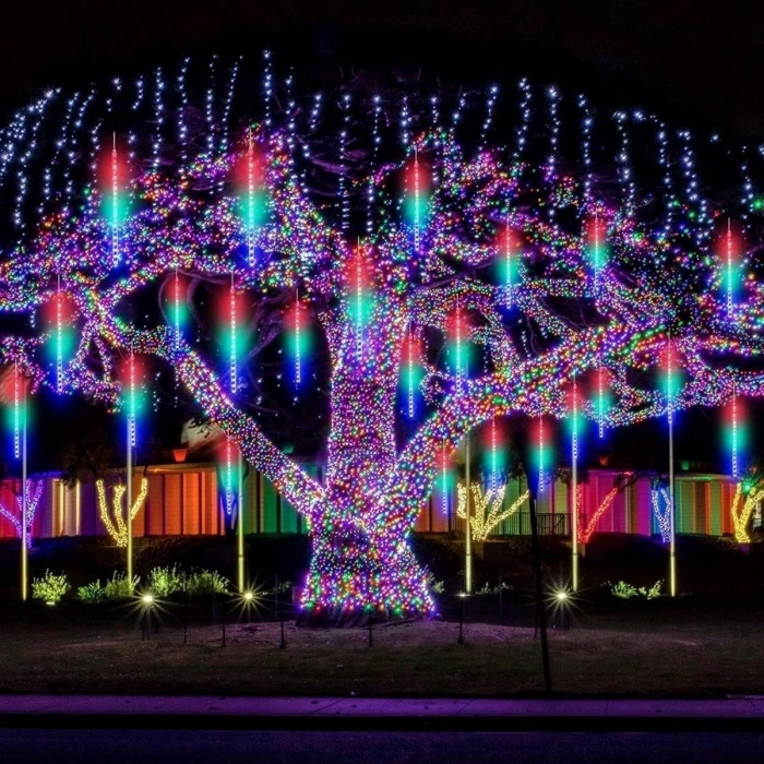 10'lu 45 CM Uzunluğunda Plastik Meteor 2m Kablo LED USB RGB Ağaç Işığı – Renk Değiştiren Asmalı Dekoratif Bahçe ve Dış Mekan Aydınlatması (4887)
