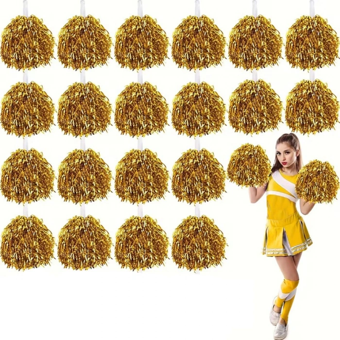 10 Çift ( 20 Adet ) Altın Renk 23 Nisan 19 Mayıs 29 Ekim Okul Gösteri Ponponları