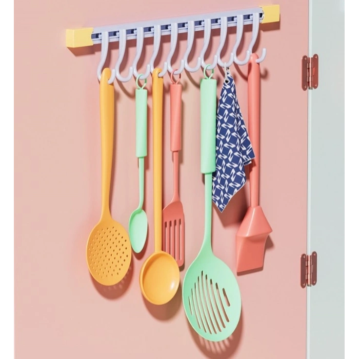 10 Kancalı Raylı Mutfak ve Banyo Düzenleyici Askı 30 cm (4887)