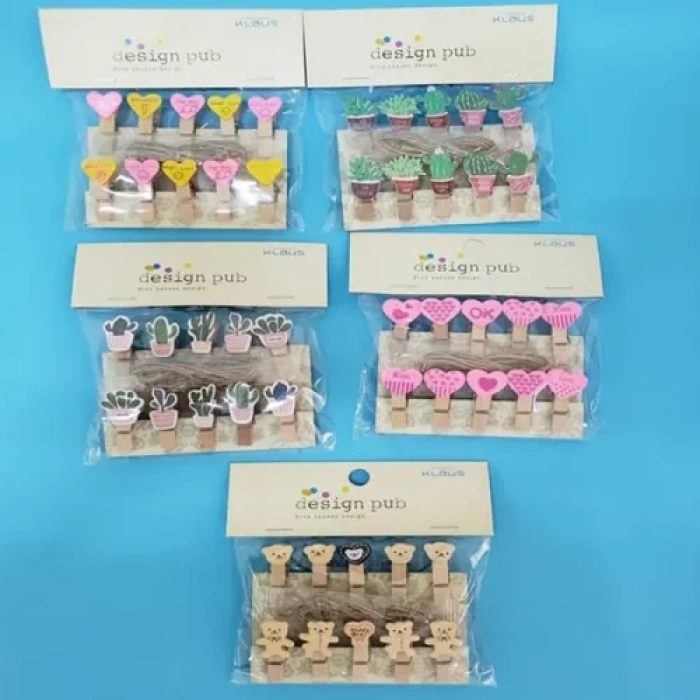 Şekilli Renkli Ahşap Mandal Seti (10lu Paket)