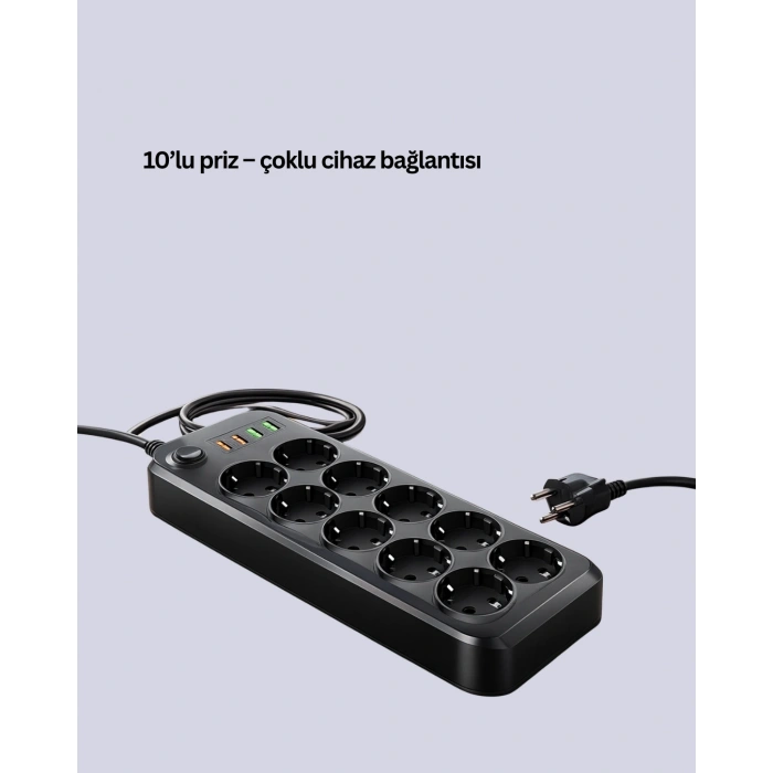10 Prizli Uzatma Kablosu Termal Koruma Usb Type-c Hızlı Şarj 2500w
