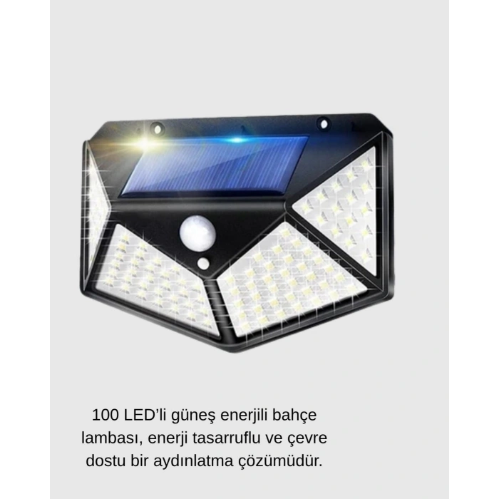 100 Led Güneş Enerjili Bahçe Lambası – Pır Sensörlü Ip65 Su Geçirmez Dış Mekan Aydınlatma