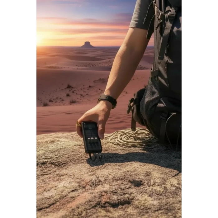 10000mah Güneş Enerjili Taşınabilir Şarj Cihazı - Çift Led Fenerli, Lcd , 2 Usb-c Powerbank