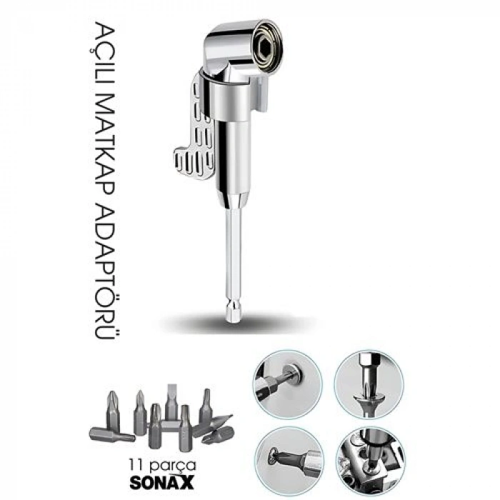 105° Açılı Matkap Adaptörü Seti – 1/4” Hex Şaftlı, 11 Parça Çok Fonksiyonlu Vidalama Uçları 722452