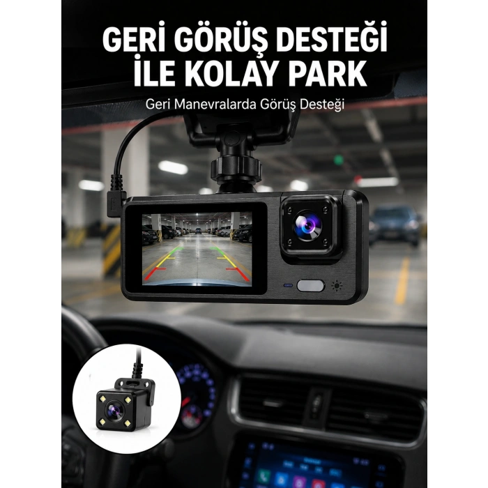 1080p 3 Kameralı Araç Dvr – Döngü Kayıt Ve Geri Görüş Özellikli Yeni Nesil