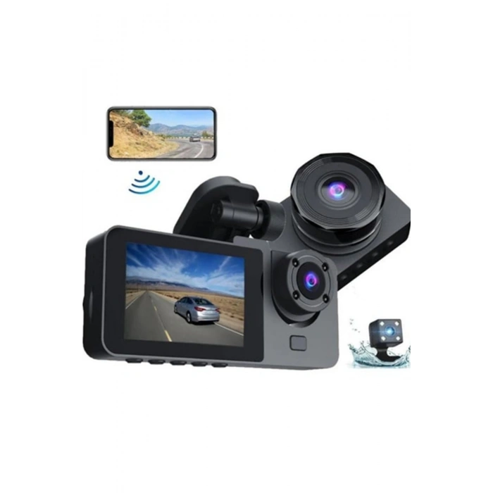 1080p Full Hd Çözünürlüklü Üç Kameralı Araç İçi Kamera - Park Ve Sürüş Güvenliği