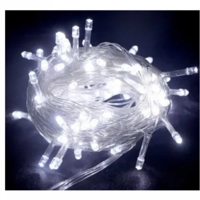 10m 100 Led Boncuk Lamba Beyaz Işık Şeffaf Kablo