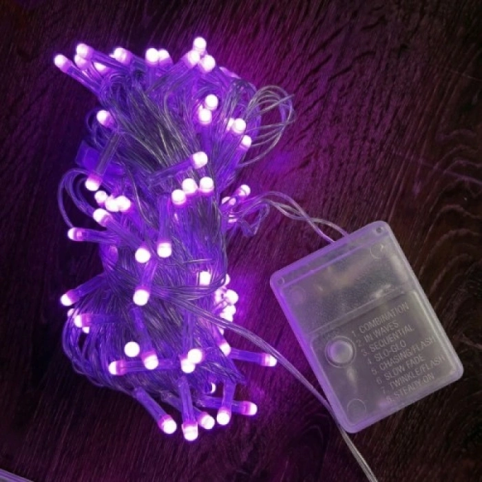 10m 100 Led Damla Uçlu Pembe Işık Şeffaf Kablo