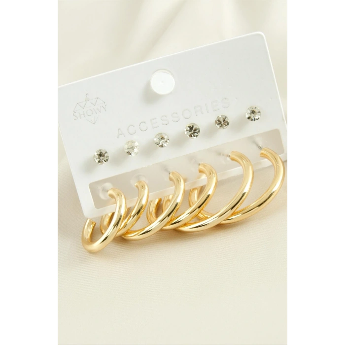 12 Adet Boru Taşlı Halka Küpe