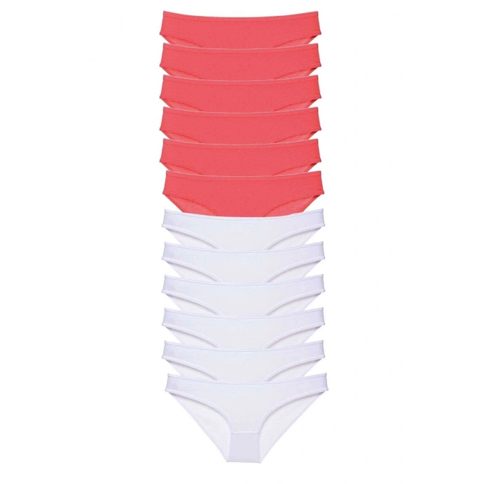 12 adet Eko Set Likralı Kadın Slip Külot Fuşya Beyaz