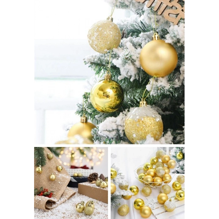 12 Adet Gold 2,5 Cm Mini Yılbaşı Topu, Noel Çam Ağacı Topu, Süs Topu