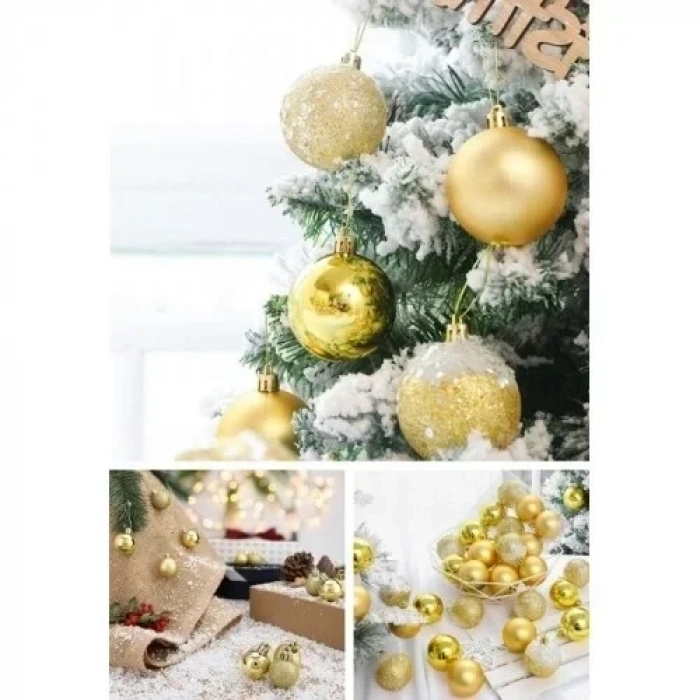 12 Adet Gold 2,5 Cm Mini Yılbaşı Topu, Noel Çam Ağacı Topu, Süs Topu