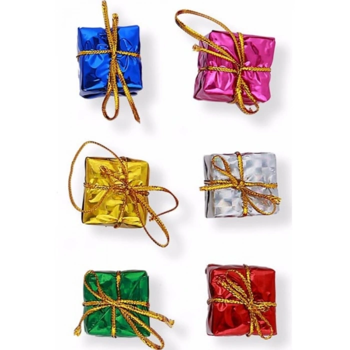 12 Adet Hediye Paketi  Renkli Noel  Yılbaşı Çam Ağacı Süsü 3 cm