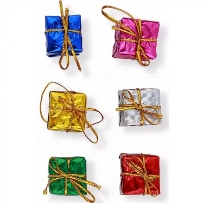 12 Adet Hediye Paketi Renkli Noel Yılbaşı Çam Ağacı Süsü 3 cm