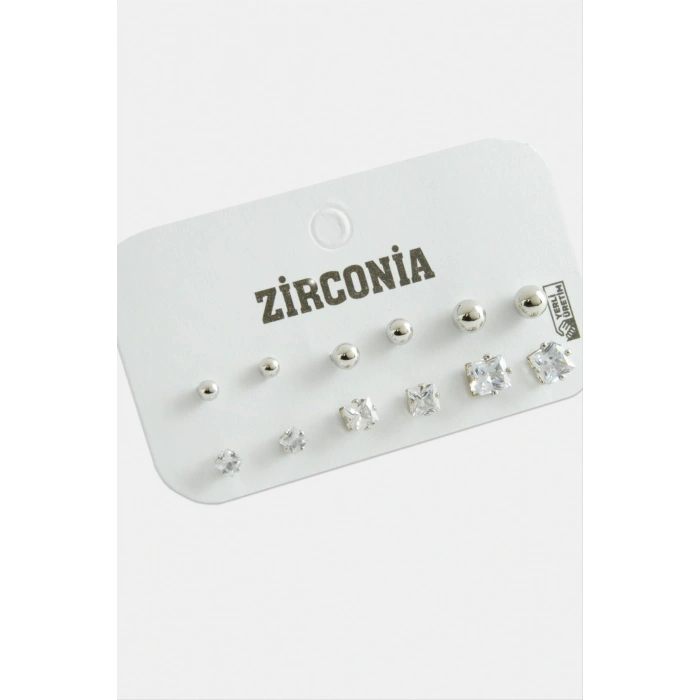 12 Adet Kare Zirkon Tek Taşlı Küpe