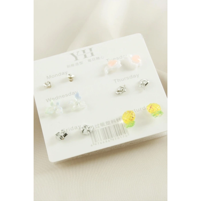 12 Adet Karışık Metal Taşlı Küpe