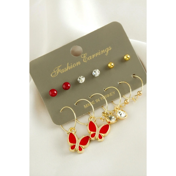 12 Adet Kelebek Mineli Halka Küpe