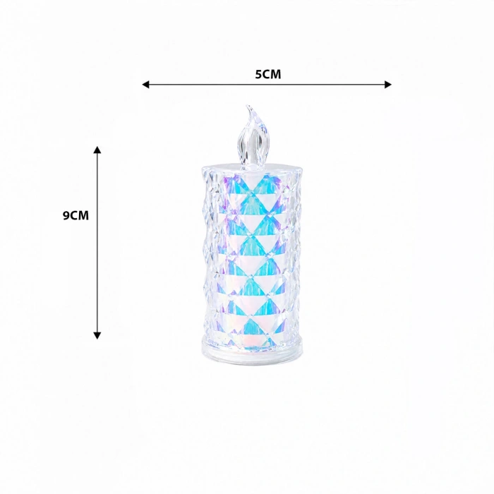 12 ADET LED CANDLE KAMP KÜÇÜK BOY= ÇAP:5CM - Y: 9CM PİLLİ LED MUM MİKA KRİSTAL PLASTİK YAKUT-13635 (4887)