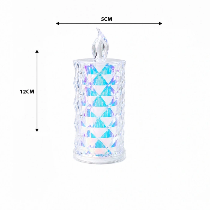 12 ADET LED CANDLE LAMP ORTA BOY= ÇAP:5CM - Y: 12CM PİLLİ LED MUM MİKA KRİSTAL PLASTİK YAKUT-13636 (4887)