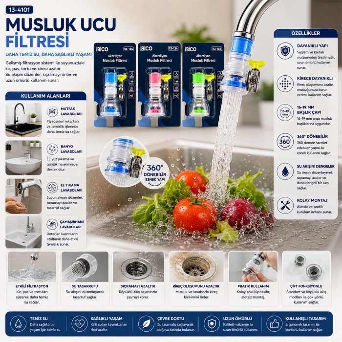12 ADET MUSLUK UCU FİLTRESİ 2 KATMANLI - TAŞLI - PERVANELİ 360° 16-19MM TÜM MUSLUKLARA (4887)