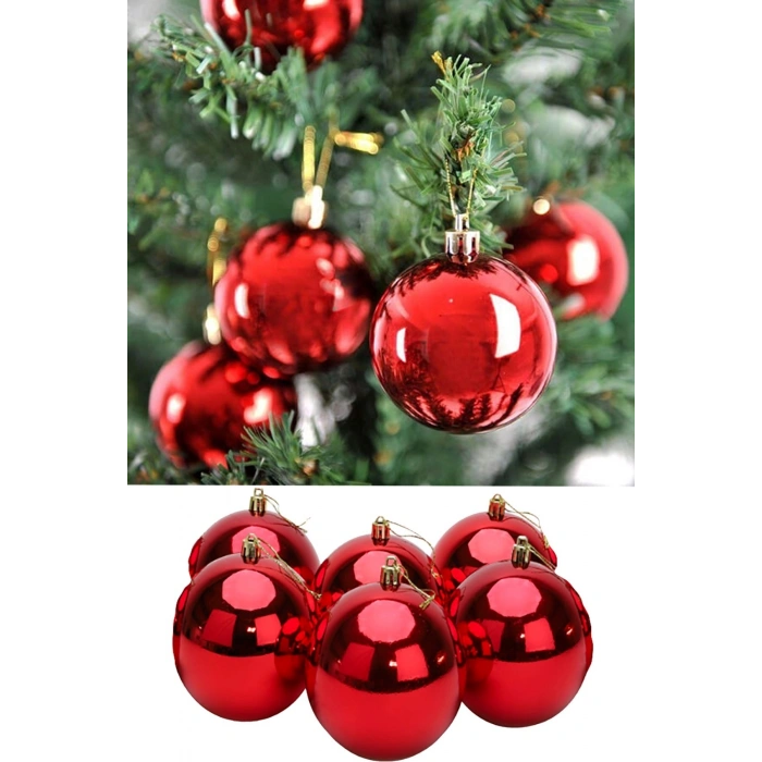 12 Adet Parlak Kırmızı 3 Cm Mini Yılbaşı Topu, Noel Çam Ağacı Topu, Süs Topu