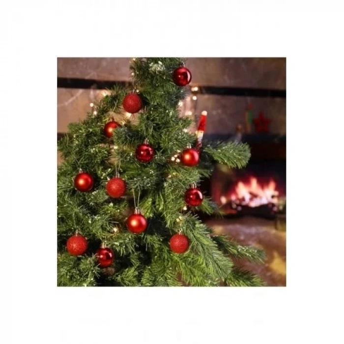 12 Adet Parlak Kırmızı 3 Cm Mini Yılbaşı Topu, Noel Çam Ağacı Topu, Süs Topu