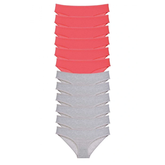 12 adet Süper Eko Set Likralı Kadın Slip Külot Fuşya Gri