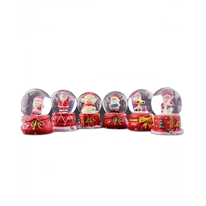 12 Adet Yeni Yıl   Yılbaşı Temalı Mini Boy Işıklı Kar Küresi 6,5 cm