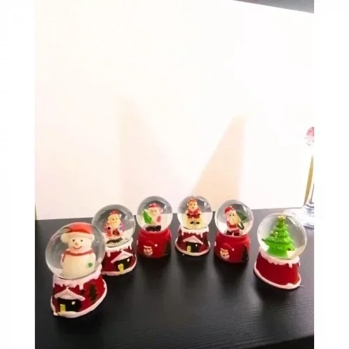 12 Adet Yeni Yıl  Yılbaşı Temalı Mini Boy Işıklı Kar Küresi 6,5 cm