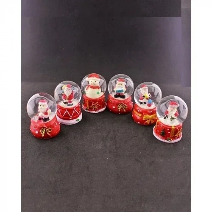 12 Adet Yeni Yıl  Yılbaşı Temalı Mini Boy Işıklı Kar Küresi 6,5 cm