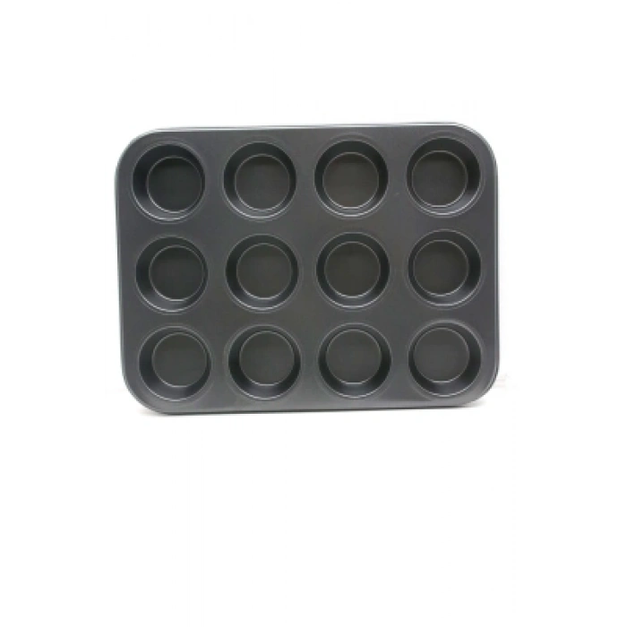 12 GÖZLÜ METAL - SİYAH DÜZ MUFFIN KALIP (4887)
