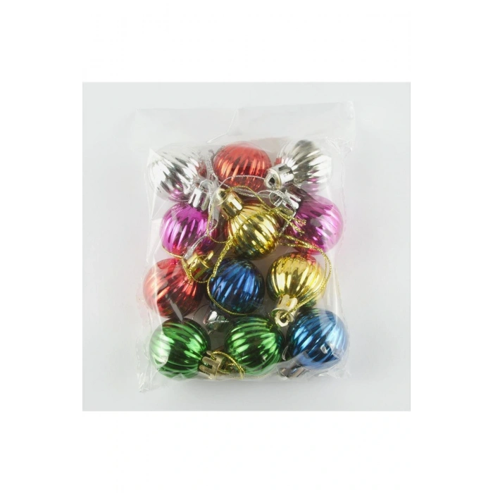 12li Çizgili Küçük Boy Cici Top Yılbaşı Ağaç Süsü