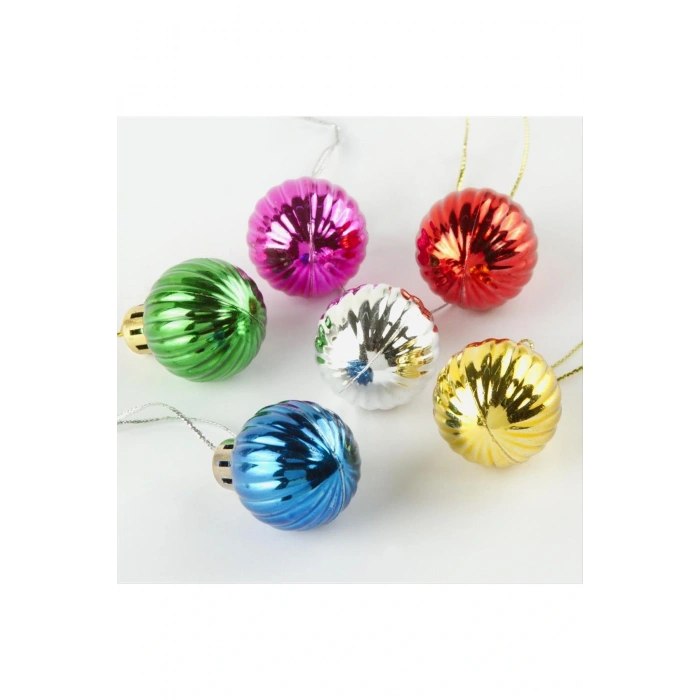 12li Çizgili Küçük Boy Cici Top Yılbaşı Ağaç Süsü