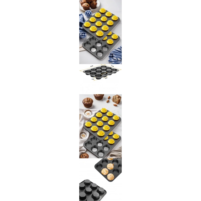 12 Li Muffin Kalıbı Teflon Çelik 100 Muffin Kağıtlı